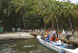 Masses of people arriving on a Cayo or rock island