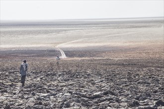 Worker in the salt desert at the edge of the Danakil Valley