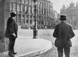 German infantry parading on Brussels Grand Place on 20 August 1914