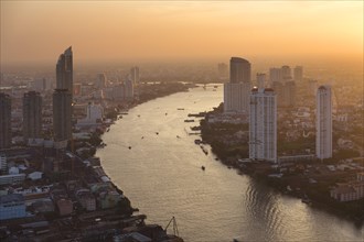 View from Lebua State Tower with river Mae Nam Chao Phraya at dusk