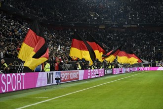 Atmospheric flag wavers with German flag in front of the start of the football match