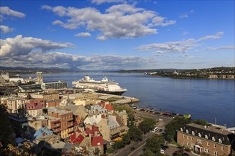 Cruise ship MS Veendam anchors in front of the historic old town of Quebec