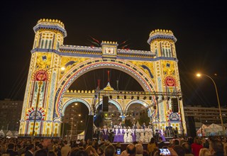 Colorful illuminated entrance portal at night