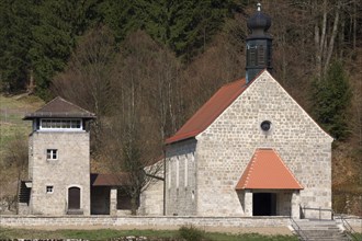Former watchtower and devotional chapel in the concentration camp memorial Flossenburg