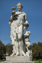 Park with statue of Bacchus