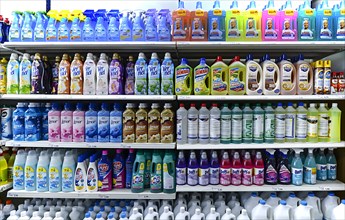Cleaning agents in a shelf in a Turkish supermarket