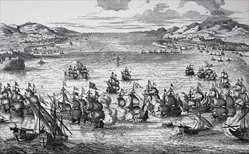 Naval battle between the Dutch and French navies at Syracuse on the 22nd of Aril 1676