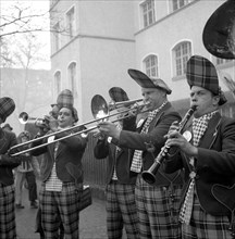 Brass band in uniform clothes