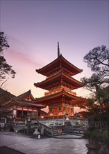 Sanjunoto pagoda at Kiyomizu-dera Buddhist temple in beautiful autumn morning sunrise scenery