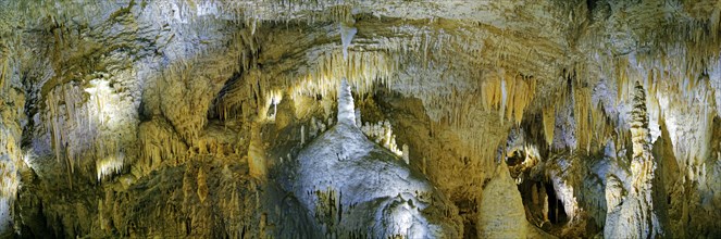200Panorama with stalactites and stalactites in the dripstone cave Aranui Cave