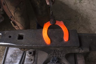 Glowing horseshoe on an anvil
