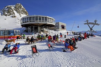 Mountain restaurant at the skiing area on the Bettmerhorn with sun terrace