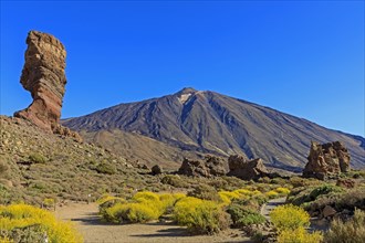 Rock formation Los Roques de Garcia in front of volcano Pico del Teide