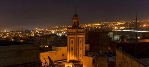 View of the illuminated old town at night