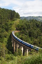 Train on the Nine Arches Bridge in the highlands near Ella