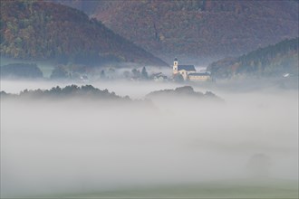 Pilgrimage Church Hafnerberg in morning mist