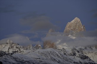 Mountain peak Fitz Roy with clouds at dawn