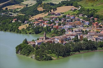 View of the district of Mercatale and the Lago di Mercatale reservoir