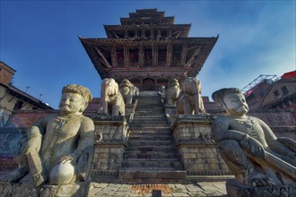 Nyatapola Siddhi Lakshmi Temple or Ngatapola Temple guarded by the Rajput Wrestlers Jayame and Phattu