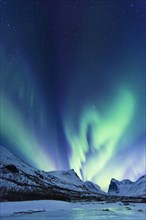 Northern Lights (Aurora borealis) over mountains