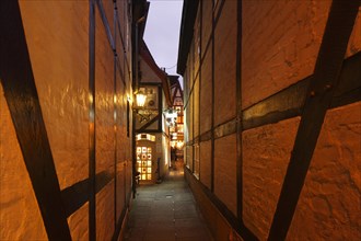 Half-timbered alley at dusk