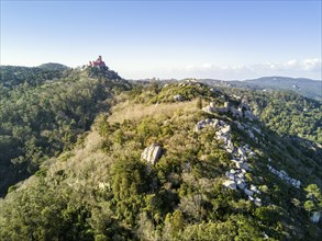 Aerial view of the Castelo dos Mouros and Palacio Nacional da Pena