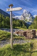 Trekking signpost in the area around Mount Wellhorn