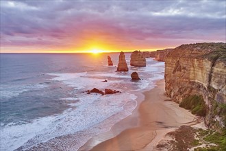 Coast with twelve apostels at Great Ocean Road at sunset