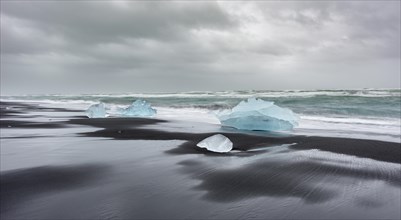 Icebergs at the black beach of Jokulsarlon