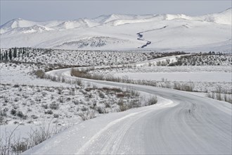 Snow-covered Dempster Highway in winter