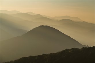 Hilly landscape in the haze