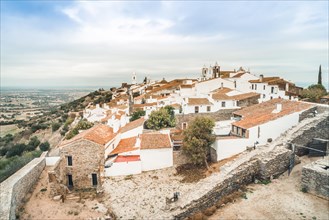 Historic red roofed Monsaraz located on the hill in Alentejo