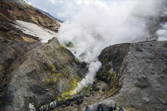 Smoking fumaroles on Mutnovsky volcano