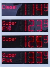Electronic scoreboard with price for fuel at a petrol station