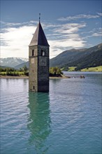 Church tower of Alt-Graun in the Lake Reschensee