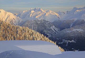 Winter landscape with view of the Rhone Valley and Gross Schinhorn 2939m