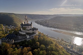 Marksburg Castle in the UNESCO World Cultural Heritage Upper Middle Rhine Valley high above the Rhine near Braubach