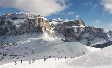 Sellaronda ski area in front of the Sella massif