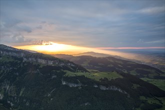 View of Ebenalp and Aescher from Alpsigel at sunset