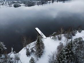 Kirchsee with footbridge in winter