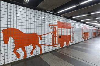 Tile mosaic: Horse pulls tramcar