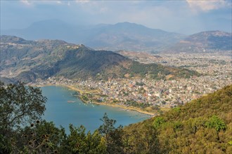 View over Pokhara and Phewa Lake from the World Peace Pagoda