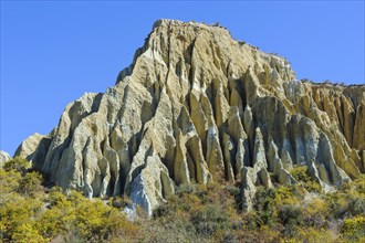 Huge sharp pinnacles of the Omarama clay cliffs