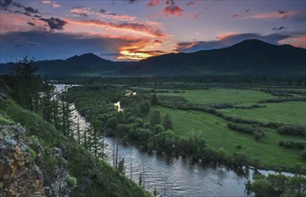 View of Tuul river during sunset