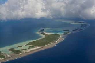 Aerial of the blue lagoon in Rangiroa