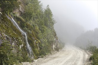 Gravel road in fog at Puerto Rio Tranquilo