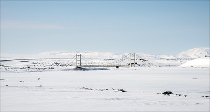 Bridge over the river Jokulsa a Fjollum in the snow