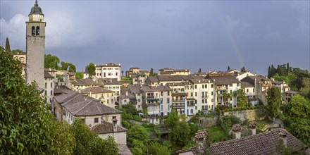 View of the village with rainbow
