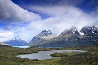 Cuernos del Paine massif with clouds on Lake Nordenskjold
