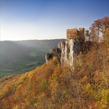 Reussenstein Castle Ruin above the Neidlingen Valley in autumn